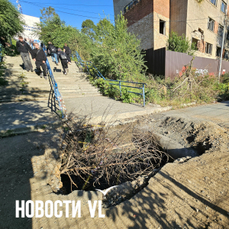 На территории Энерготехникума перед лестницей раскопали яму — VL.ru