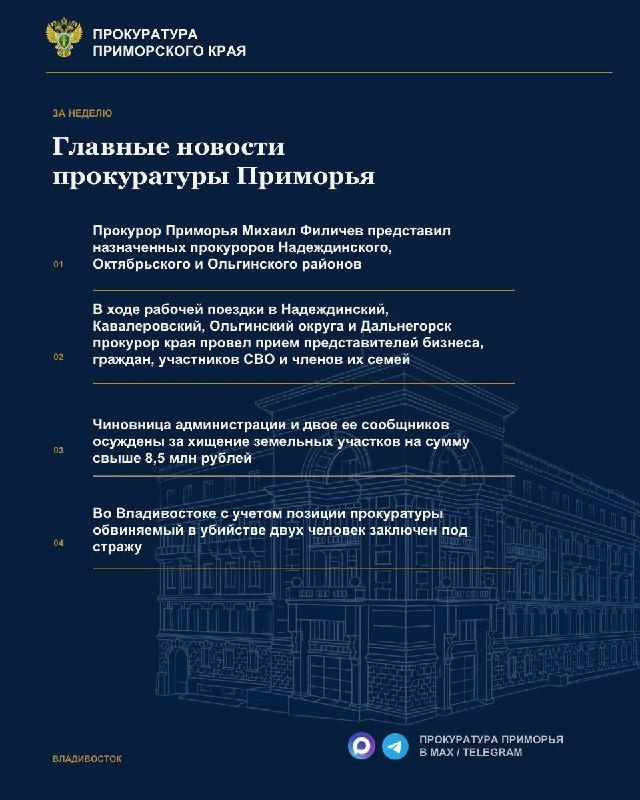 Главные новости прокуратуры за неделю: — Прокуратура Приморья