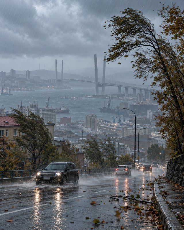 Владивосток снова готовится к удару стихии — ливни и ветер до 28 м/с.