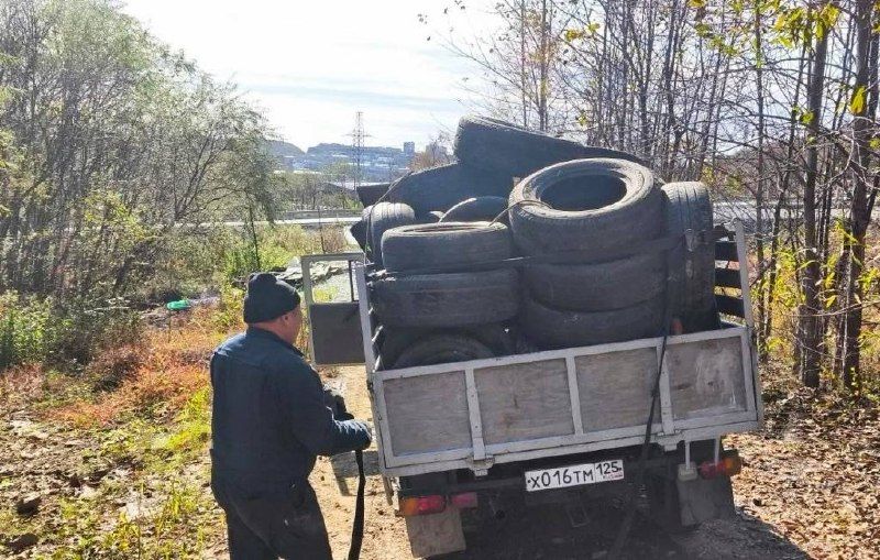 Более 1200 старых автомобильных покрышек убрали с улиц Владивостока с начала осени. — Администрация Владивостока
