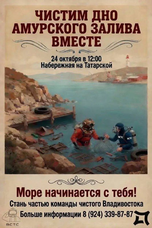 Дно Амурского залива у Татарской набережной во Владивостоке очистят от мусора.